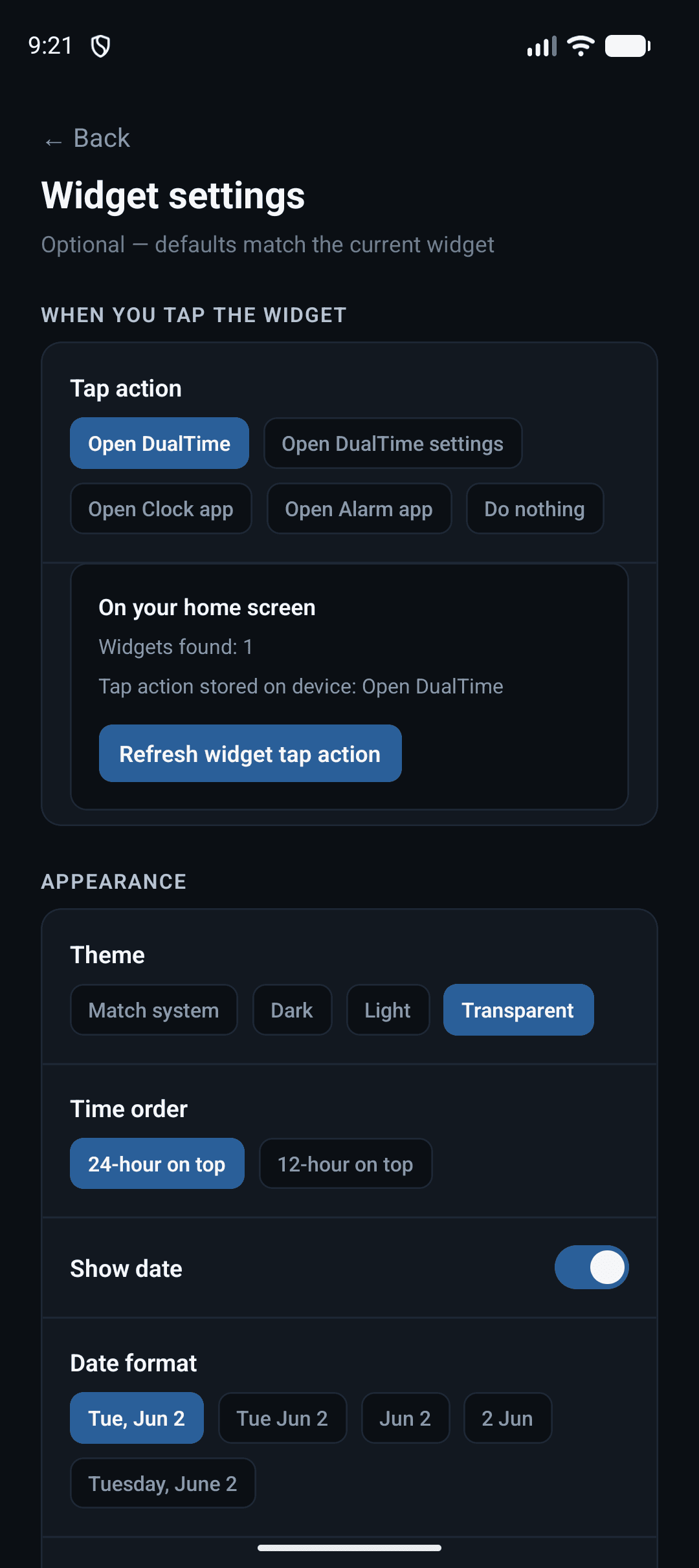 Widget settings