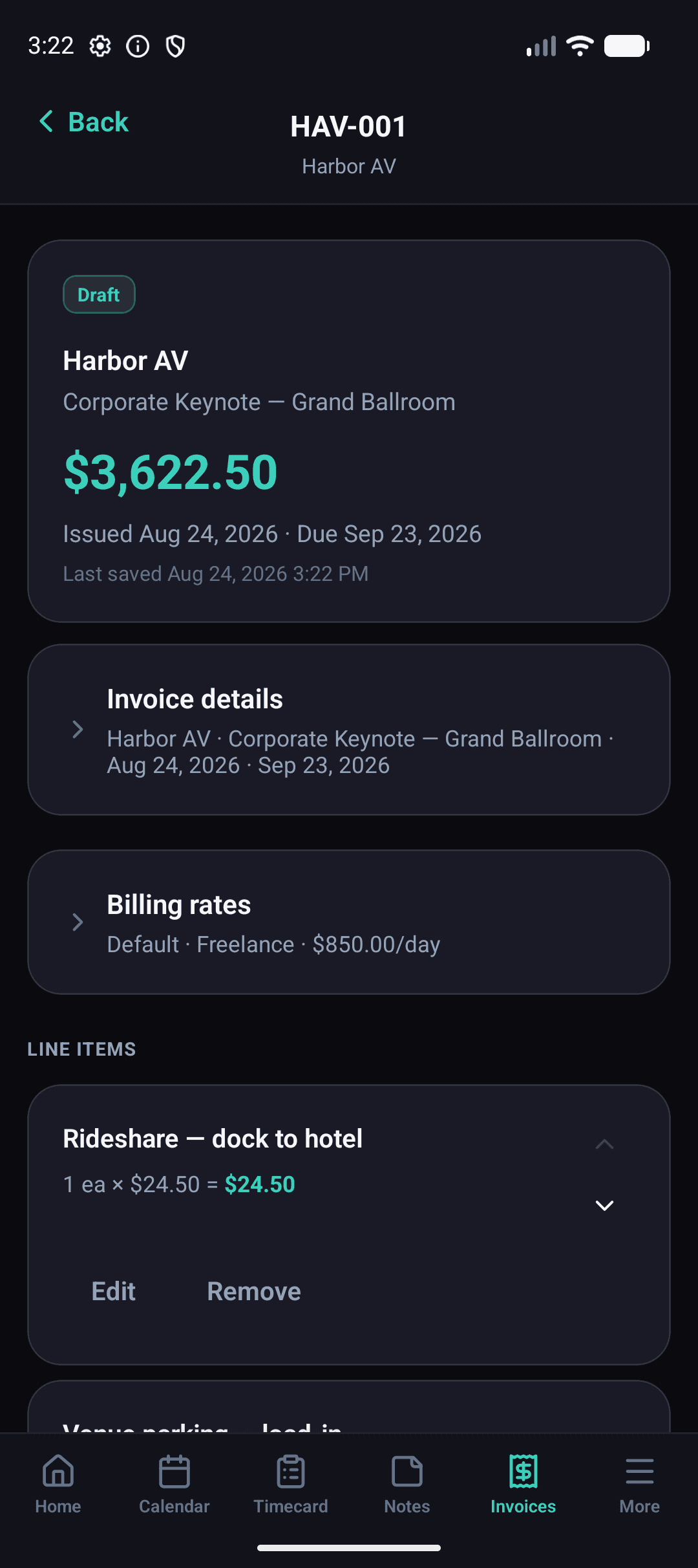 Turn the gig into an invoice
